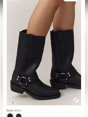 Free People Black Mid-Calf Harness Boots